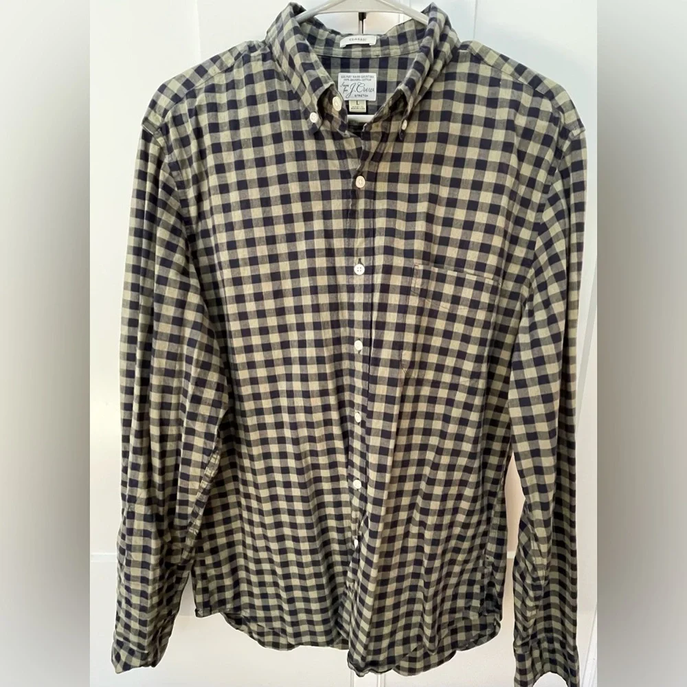 J. Crew button down shirt secret wash shirting classic fit green blue checks